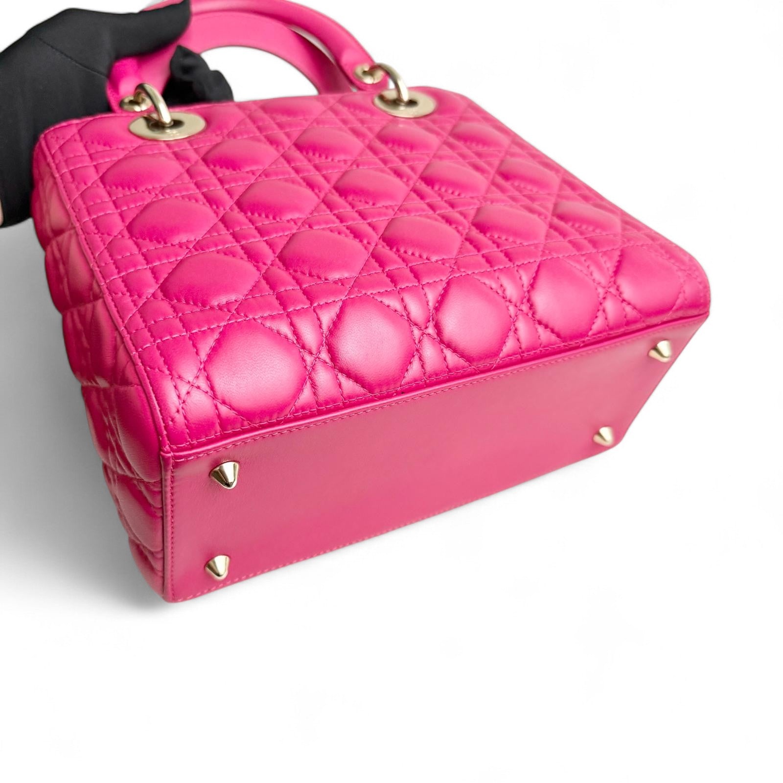 Christian Dior Lady Dior Medium – Fuchsia Pink Lambskin, Gold-tone Hardware