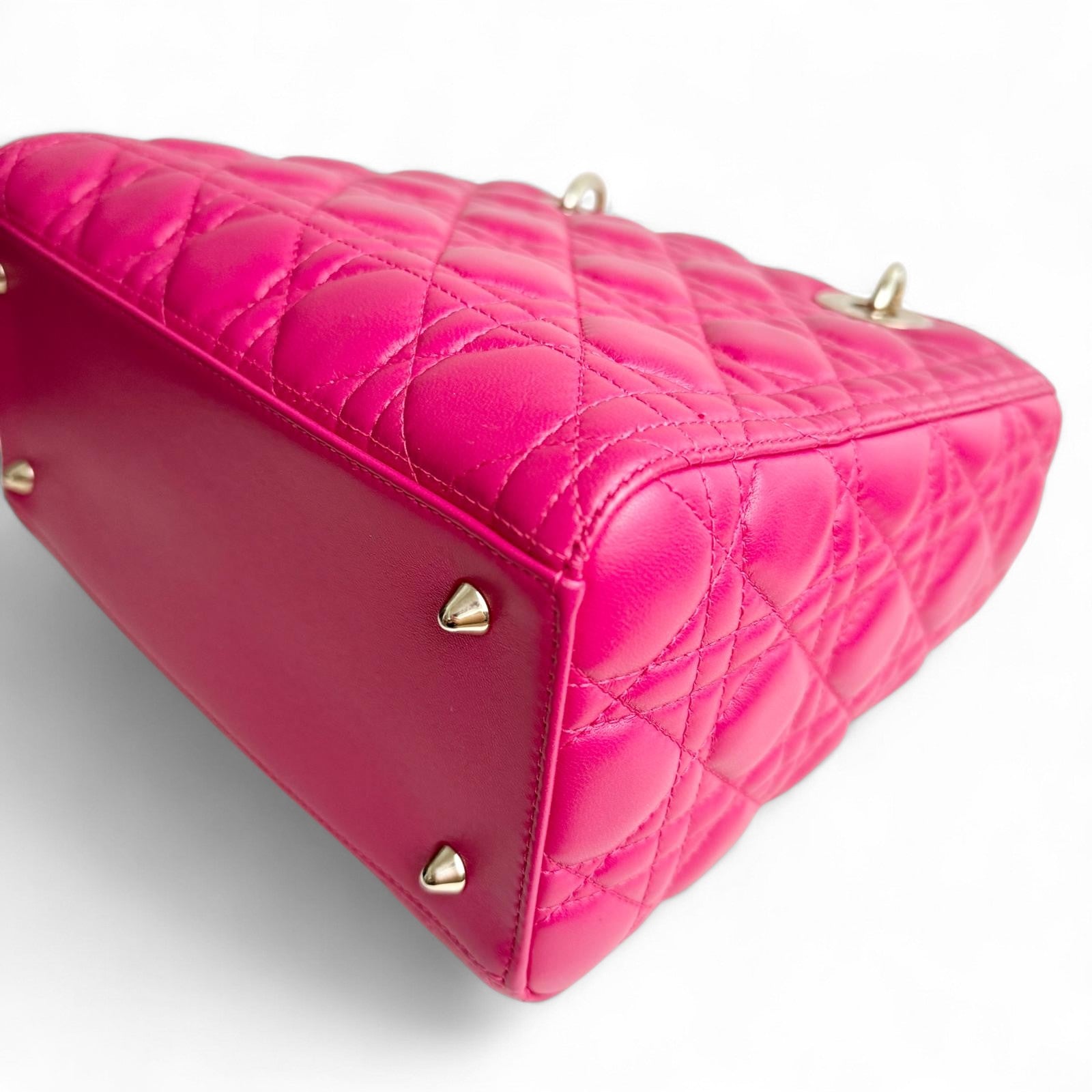 Christian Dior Lady Dior Medium – Fuchsia Pink Lambskin, Gold-tone Hardware