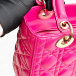 将图片加载到图库查看器，Christian Dior Lady Dior Medium – Fuchsia Pink Lambskin, Gold-tone Hardware
