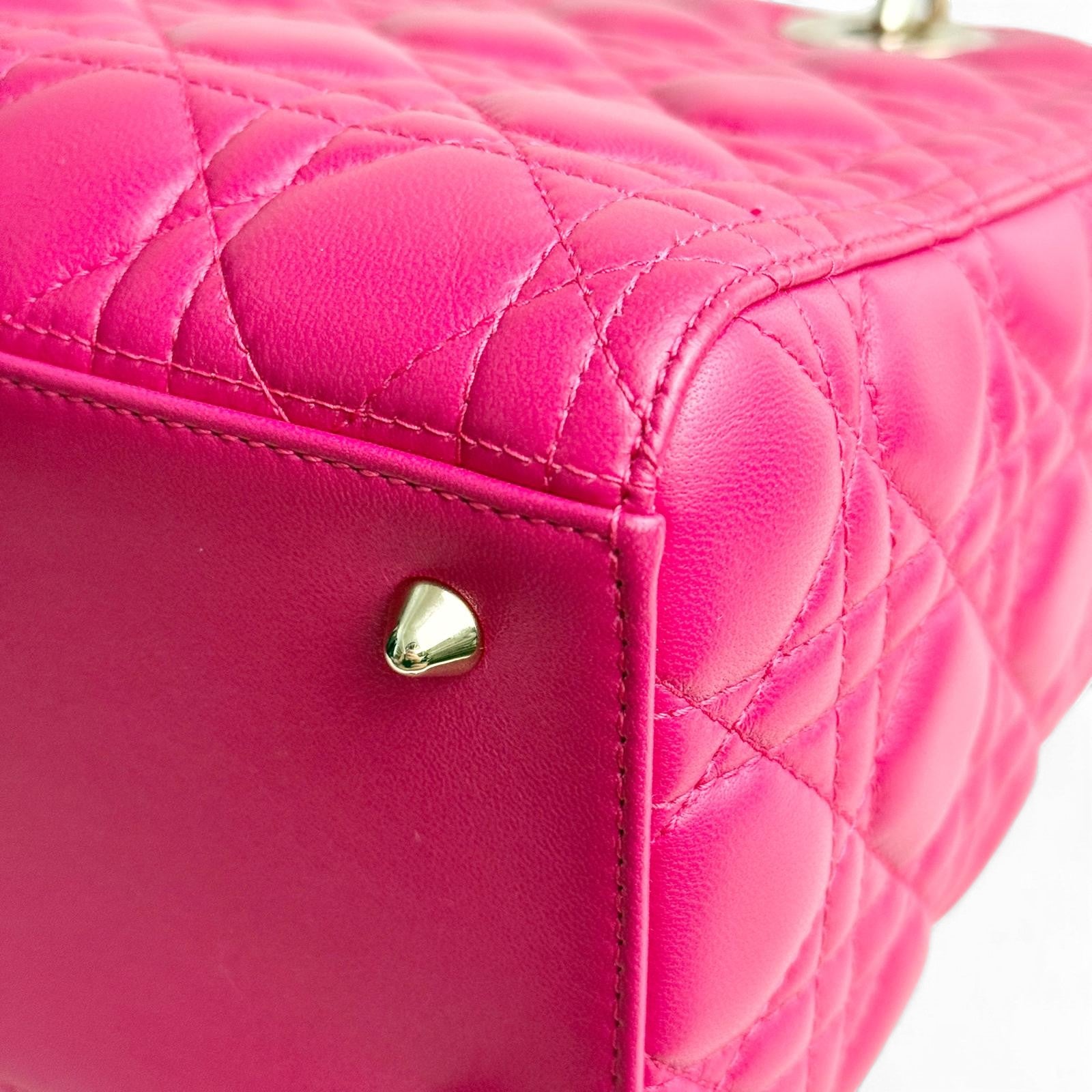Christian Dior Lady Dior Medium – Fuchsia Pink Lambskin, Gold-tone Hardware