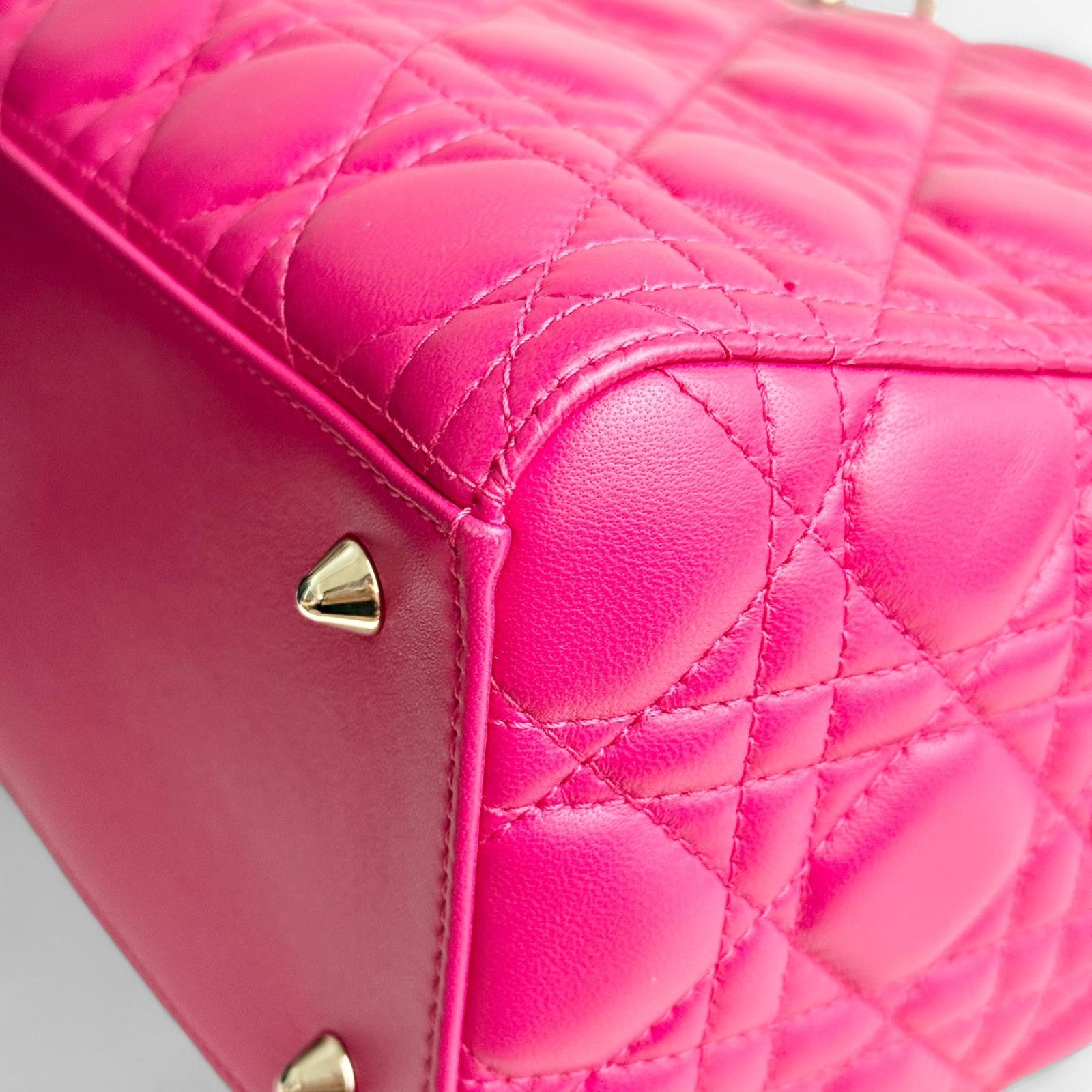 Christian Dior Lady Dior Medium – Fuchsia Pink Lambskin, Gold-tone Hardware