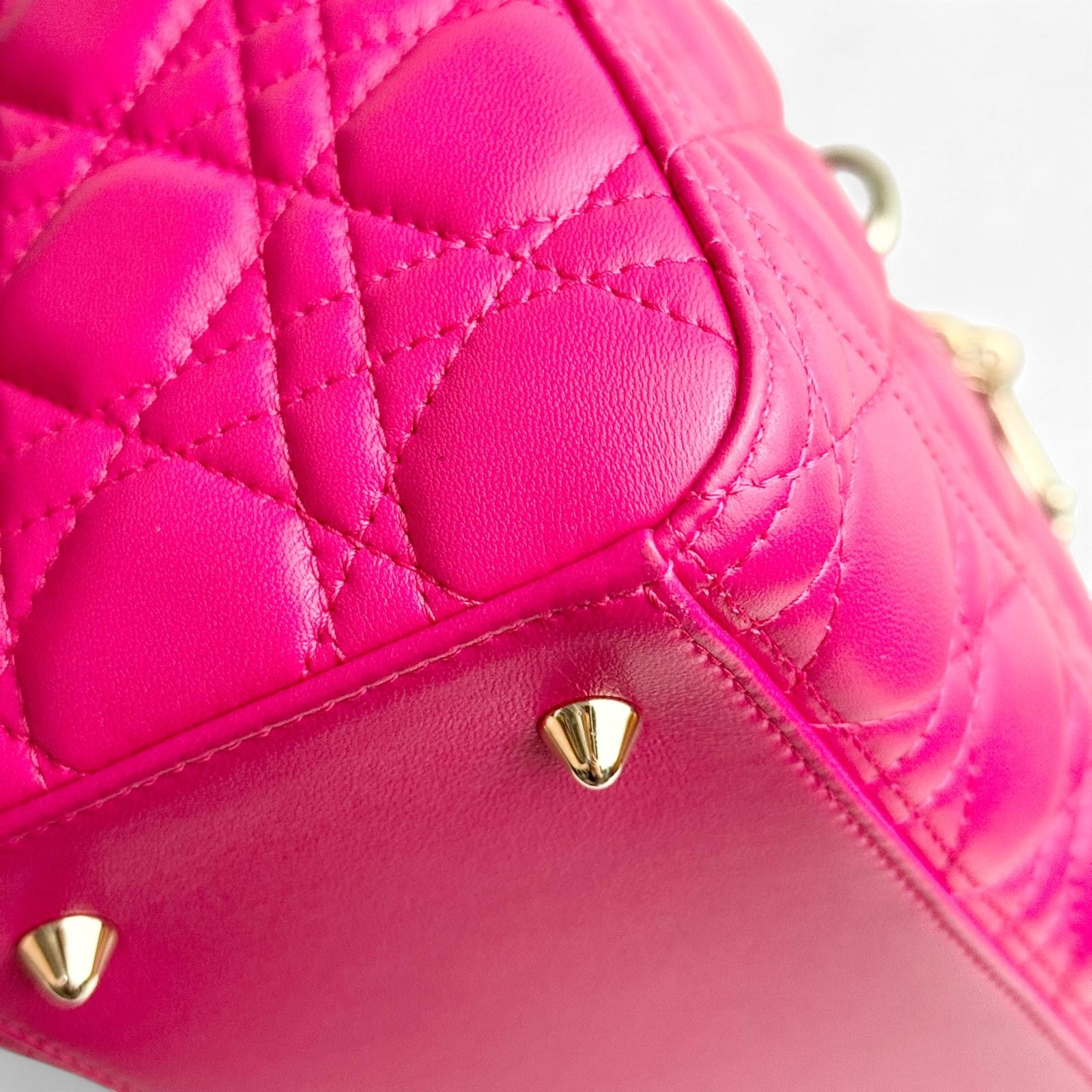Christian Dior Lady Dior Medium – Fuchsia Pink Lambskin, Gold-tone Hardware