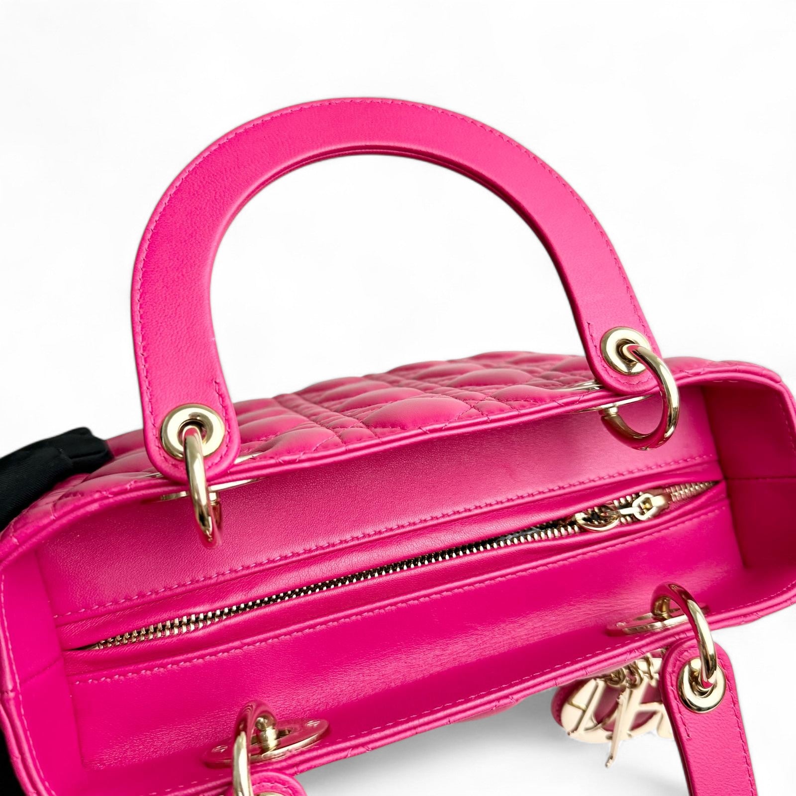 Christian Dior Lady Dior Medium – Fuchsia Pink Lambskin, Gold-tone Hardware