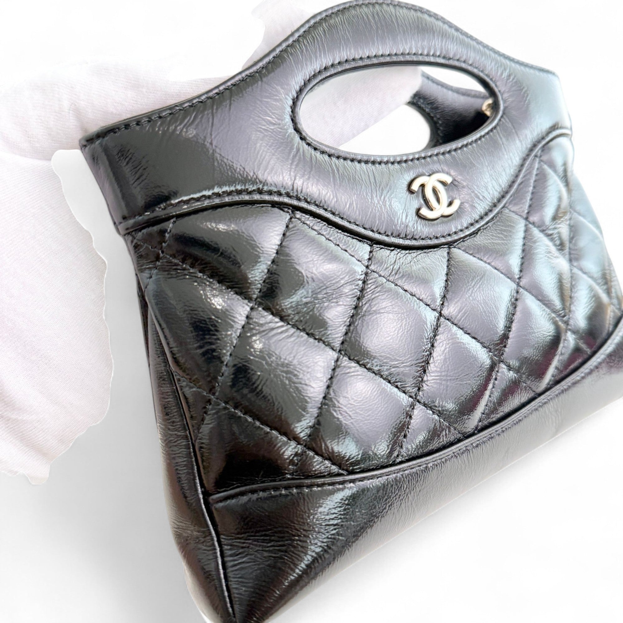 Chanel Nano 31 Shopper  Bag – Black Glazed Calfskin Light Gold-tone Hardware