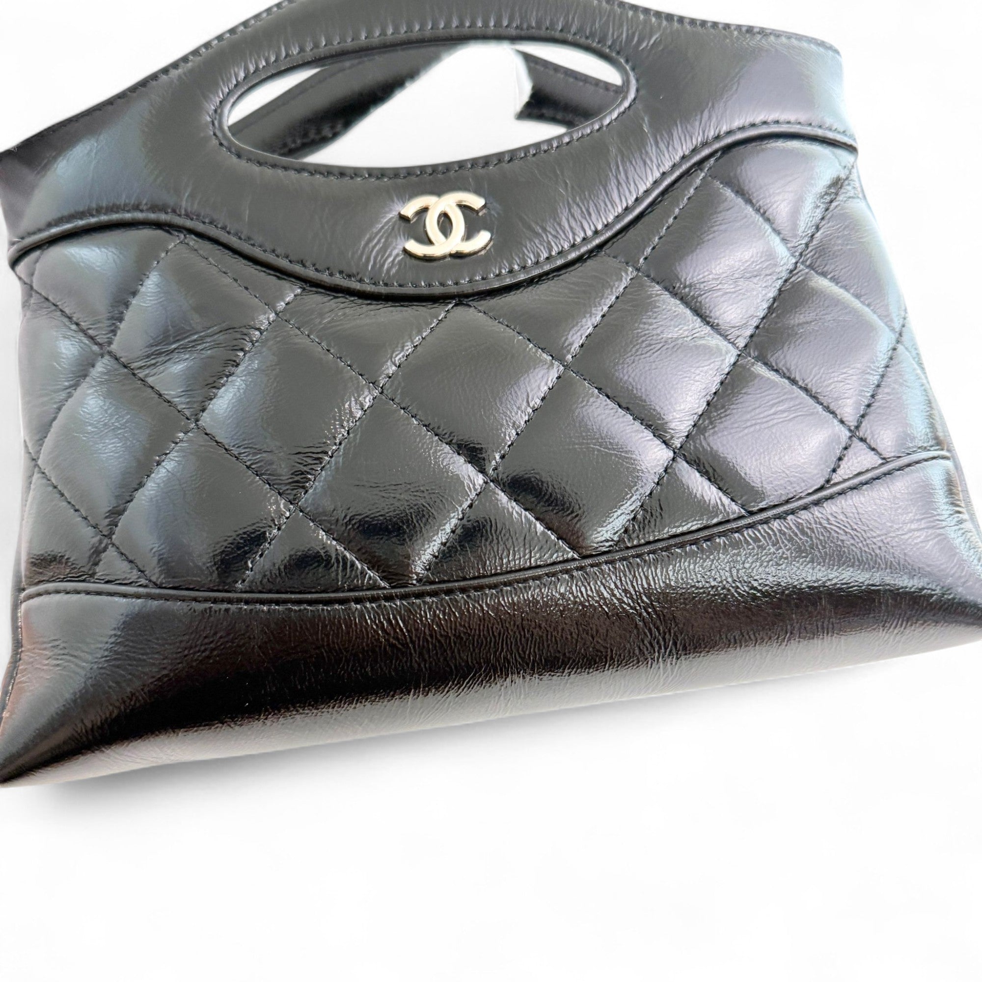 Chanel Nano 31 Shopper  Bag – Black Glazed Calfskin Light Gold-tone Hardware