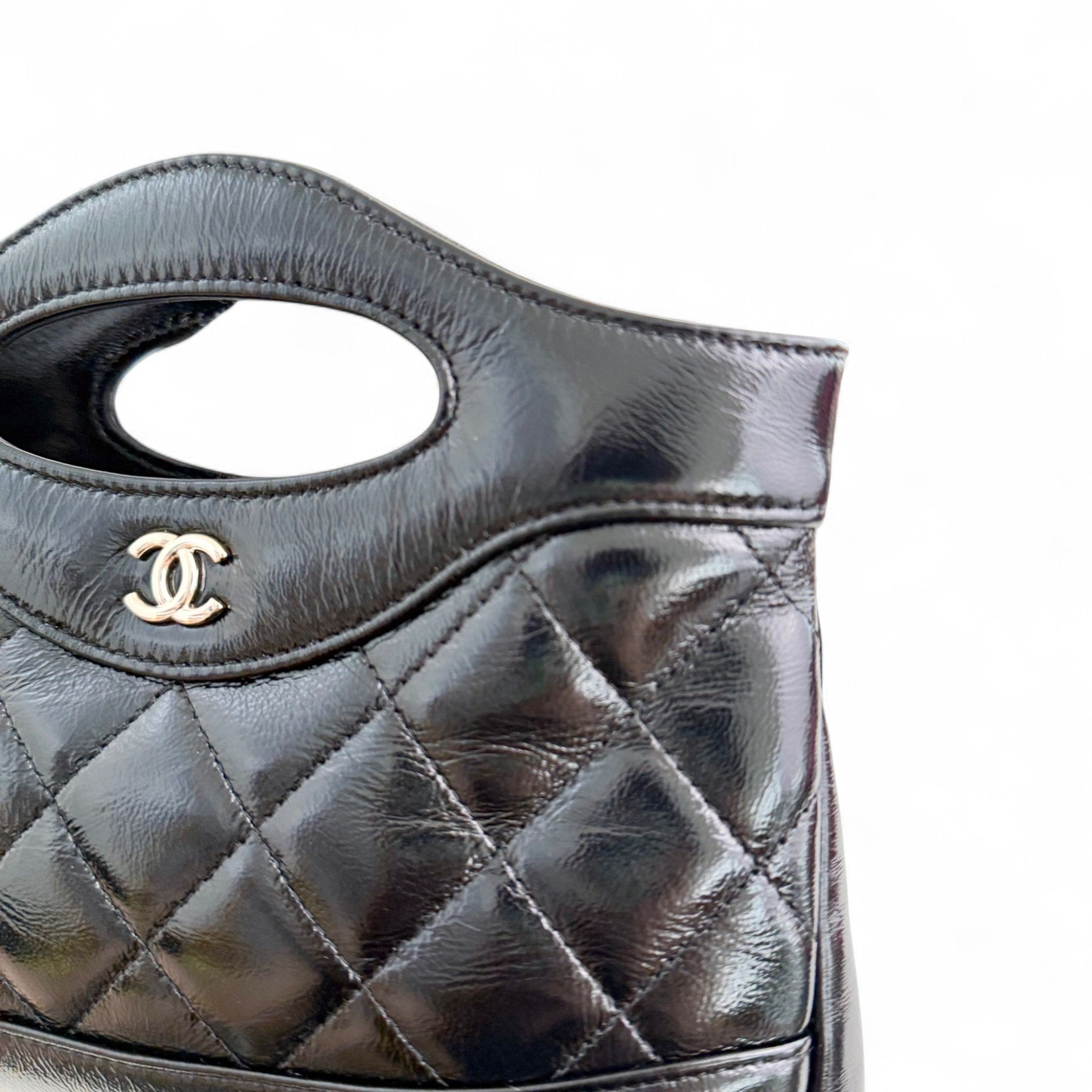 Chanel Nano 31 Shopper  Bag – Black Glazed Calfskin Light Gold-tone Hardware