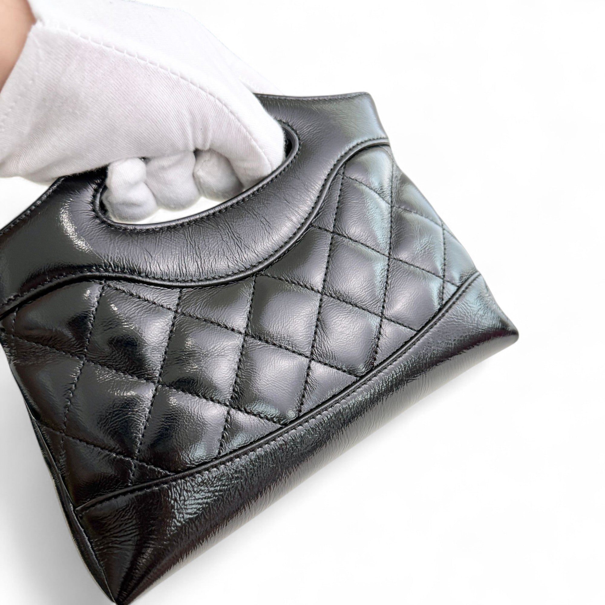 Chanel Nano 31 Shopper  Bag – Black Glazed Calfskin Light Gold-tone Hardware