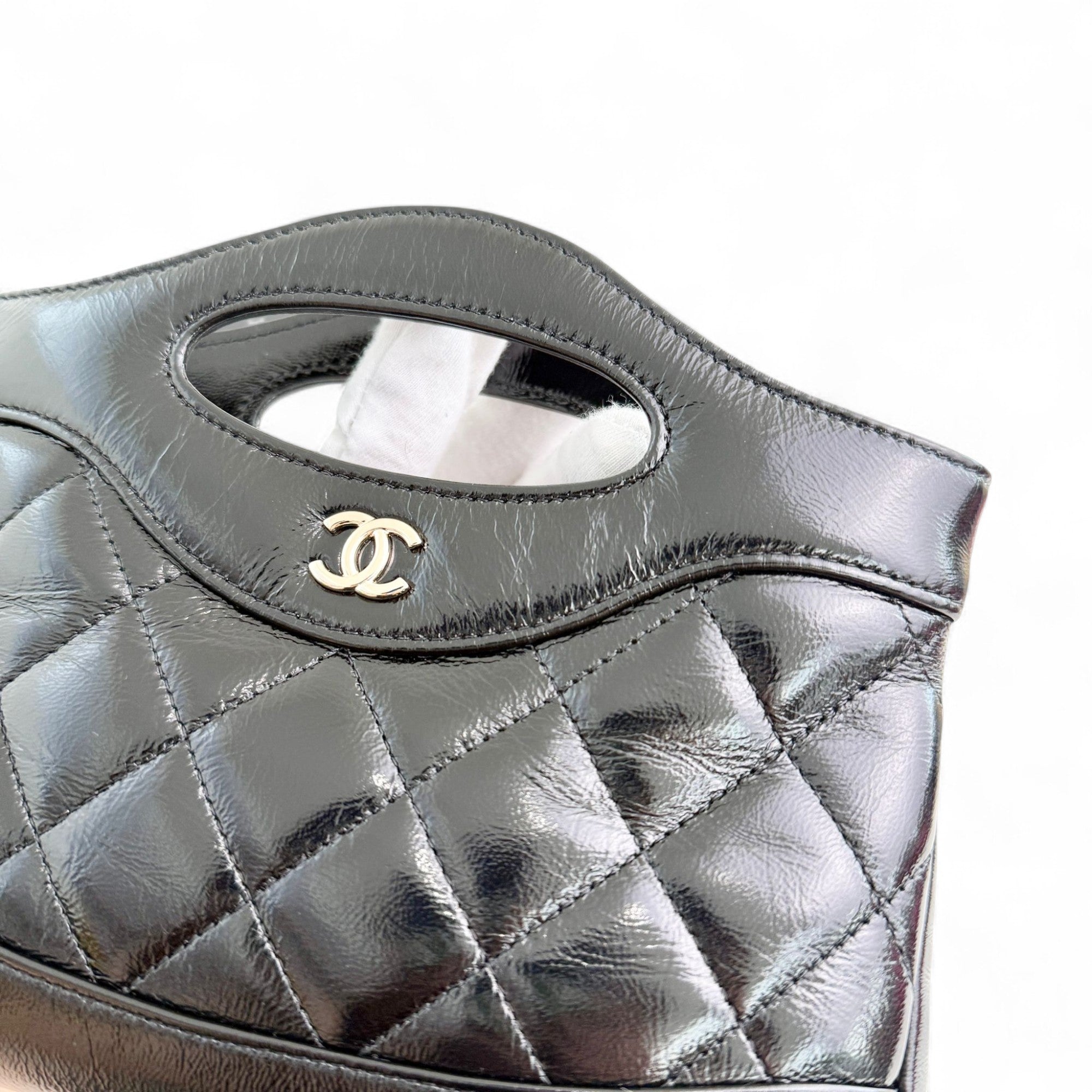Chanel Nano 31 Shopper  Bag – Black Glazed Calfskin Light Gold-tone Hardware