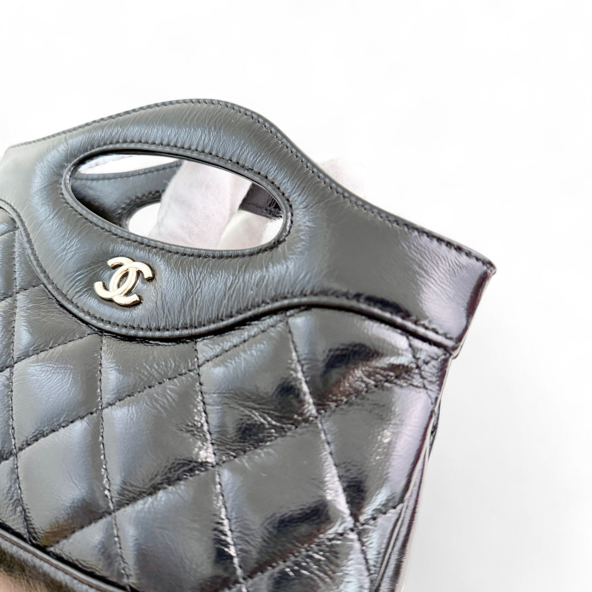 Chanel Nano 31 Shopper  Bag – Black Glazed Calfskin Light Gold-tone Hardware