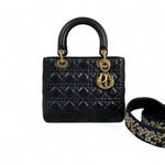 将图片加载到图库查看器，Christian Dior Lady Dior Medium Black Quilted Lambskin Gold-tone Hardware
