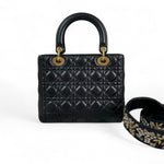 将图片加载到图库查看器，Christian Dior Lady Dior Medium Black Quilted Lambskin Gold-tone Hardware
