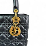 将图片加载到图库查看器，Christian Dior Lady Dior Medium Black Quilted Lambskin Gold-tone Hardware
