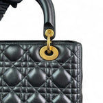 将图片加载到图库查看器，Christian Dior Lady Dior Medium Black Quilted Lambskin Gold-tone Hardware
