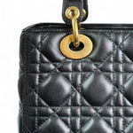 将图片加载到图库查看器，Christian Dior Lady Dior Medium Black Quilted Lambskin Gold-tone Hardware
