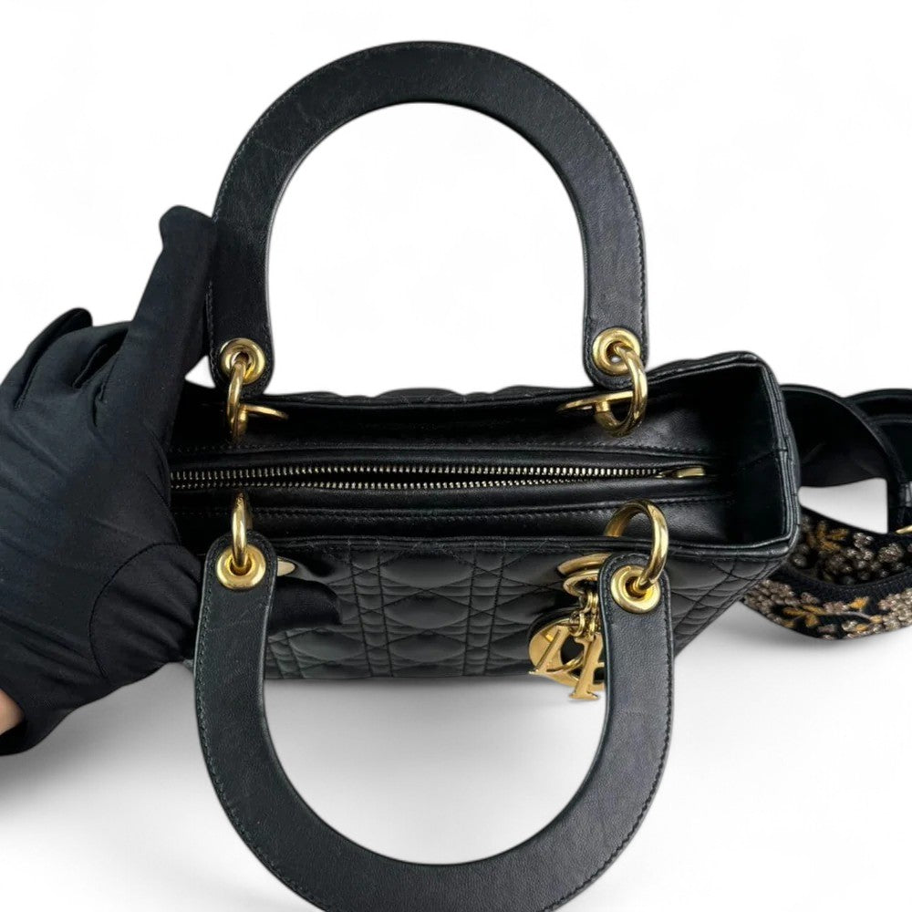 Christian Dior Lady Dior Medium Black Quilted Lambskin Gold-tone Hardware