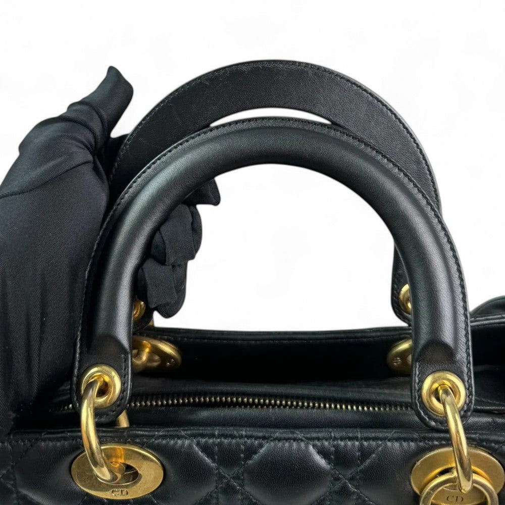 Christian Dior Lady Dior Medium Black Quilted Lambskin Gold-tone Hardware