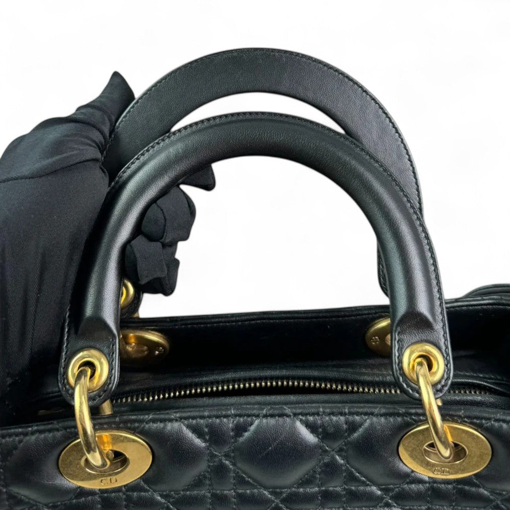 Christian Dior Lady Dior Medium Black Quilted Lambskin Gold-tone Hardware