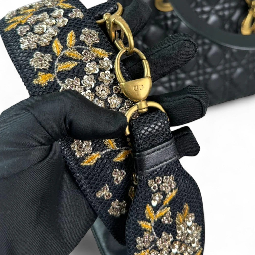 Christian Dior Lady Dior Medium Black Quilted Lambskin Gold-tone Hardware