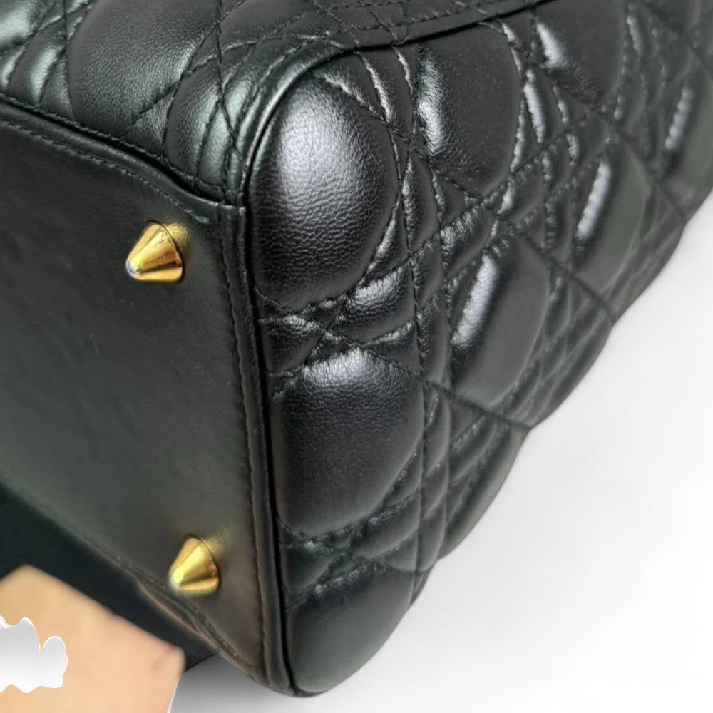 Christian Dior Lady Dior Medium Black Quilted Lambskin Gold-tone Hardware
