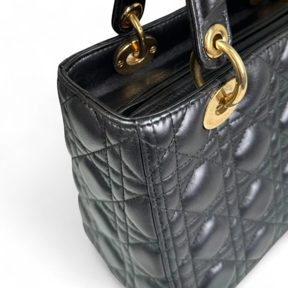 Christian Dior Lady Dior Medium Black Quilted Lambskin Gold-tone Hardware
