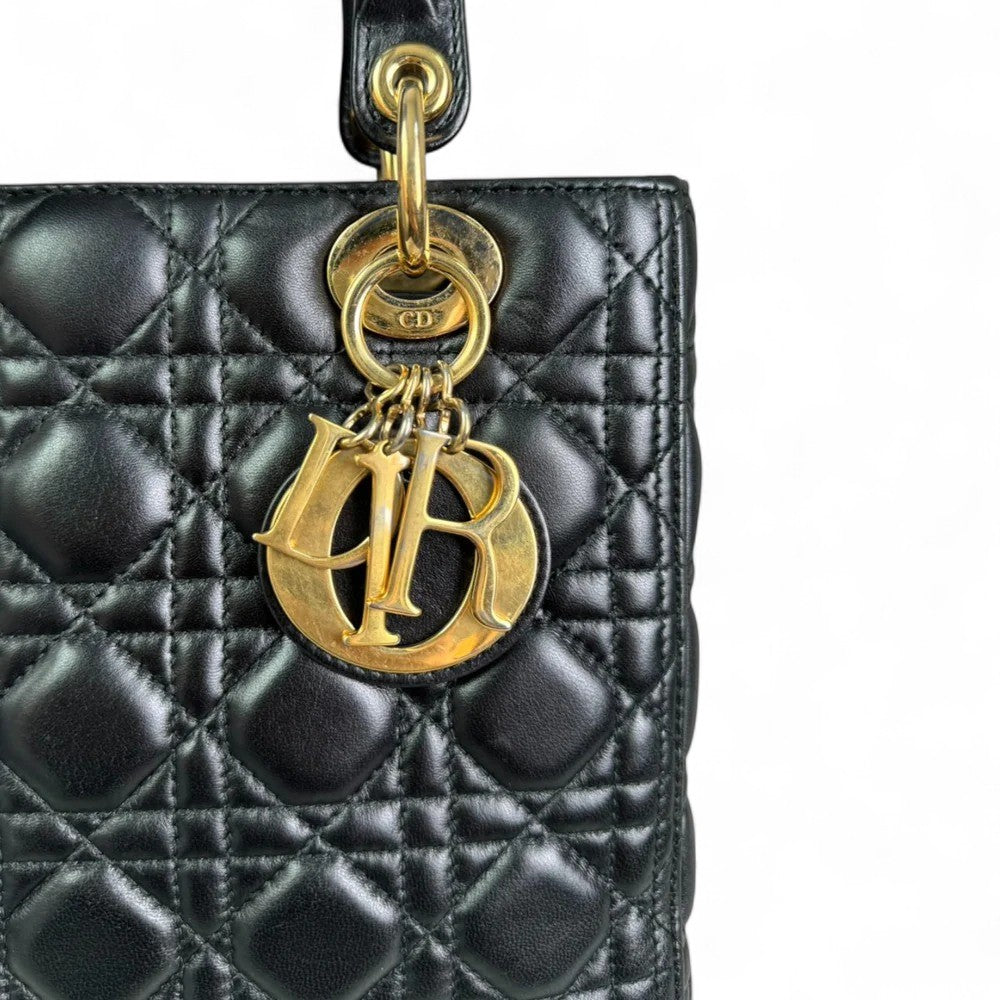 Christian Dior Lady Dior Medium Black Quilted Lambskin Gold-tone Hardware