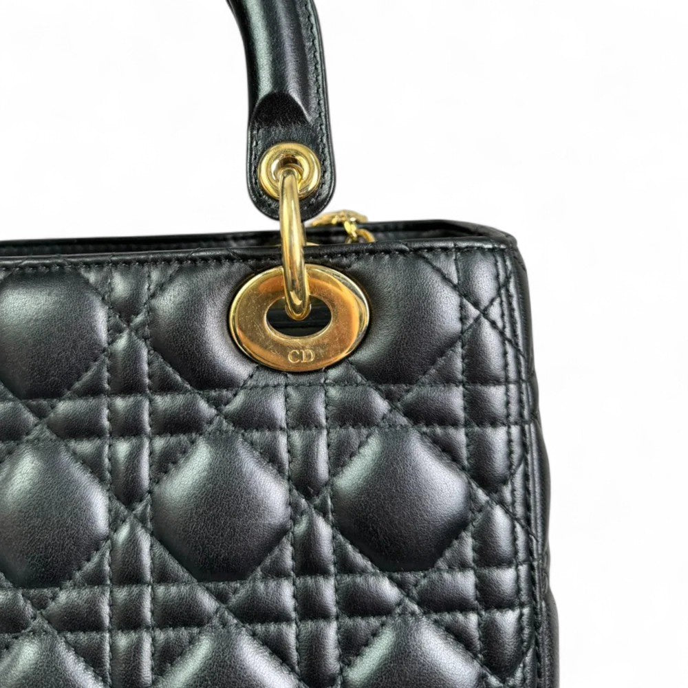 Christian Dior Lady Dior Medium Black Quilted Lambskin Gold-tone Hardware