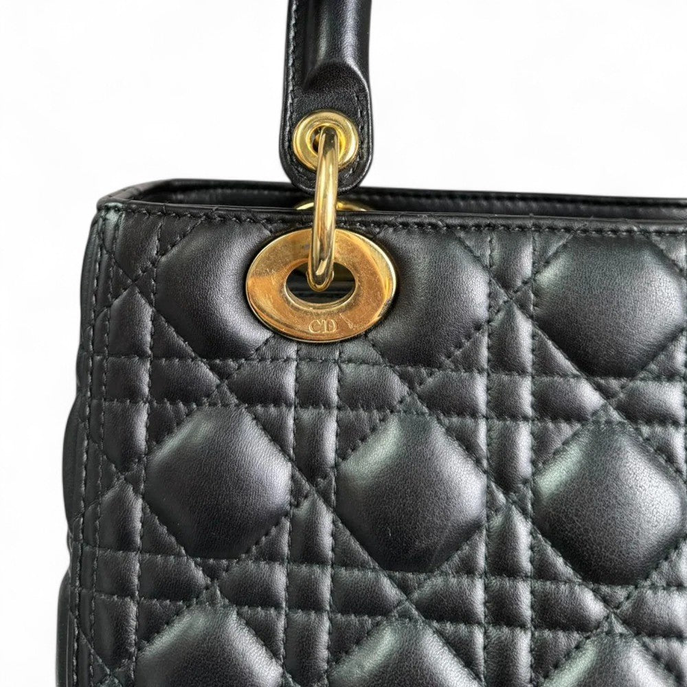 Christian Dior Lady Dior Medium Black Quilted Lambskin Gold-tone Hardware