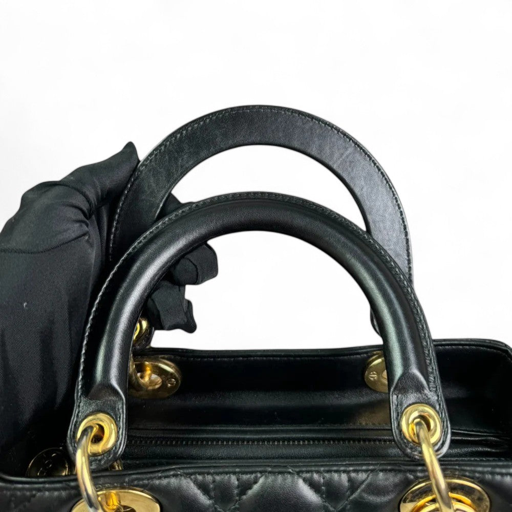 Christian Dior Lady Dior Medium Black Quilted Lambskin Gold-tone Hardware