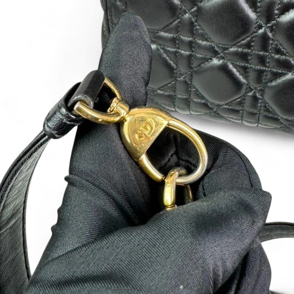 Christian Dior Lady Dior Medium Black Quilted Lambskin Gold-tone Hardware