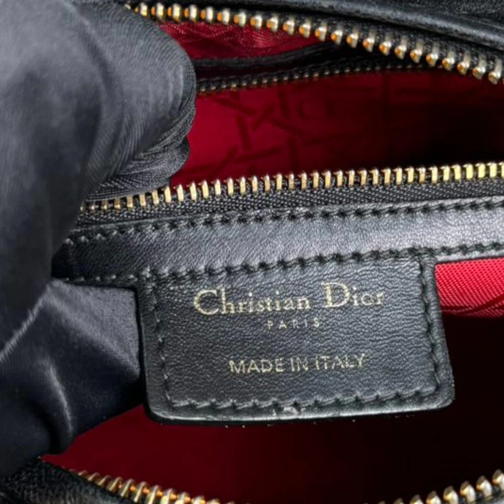 Christian Dior Lady Dior Medium Black Quilted Lambskin Gold-tone Hardware