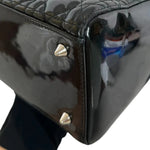 将图片加载到图库查看器，Christian Dior Lady Dior Medium Black Patent Quilted Leather Silver-tone Hardware
