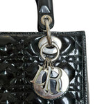 将图片加载到图库查看器，Christian Dior Lady Dior Medium Black Patent Quilted Leather Silver-tone Hardware
