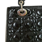 将图片加载到图库查看器，Christian Dior Lady Dior Medium Black Patent Quilted Leather Silver-tone Hardware
