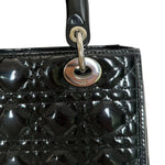将图片加载到图库查看器，Christian Dior Lady Dior Medium Black Patent Quilted Leather Silver-tone Hardware
