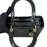 将图片加载到图库查看器，Christian Dior Lady Dior Medium Black Patent Quilted Leather Silver-tone Hardware
