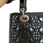 将图片加载到图库查看器，Christian Dior Lady Dior Medium Black Patent Quilted Leather Silver-tone Hardware
