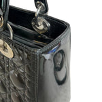 将图片加载到图库查看器，Christian Dior Lady Dior Medium Black Patent Quilted Leather Silver-tone Hardware
