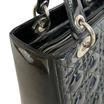 将图片加载到图库查看器，Christian Dior Lady Dior Medium Black Patent Quilted Leather Silver-tone Hardware
