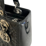 将图片加载到图库查看器，Christian Dior Lady Dior Medium Black Patent Quilted Leather Silver-tone Hardware

