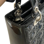 将图片加载到图库查看器，Christian Dior Lady Dior Medium Black Patent Quilted Leather Silver-tone Hardware
