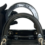 将图片加载到图库查看器，Christian Dior Lady Dior Medium Black Patent Quilted Leather Silver-tone Hardware
