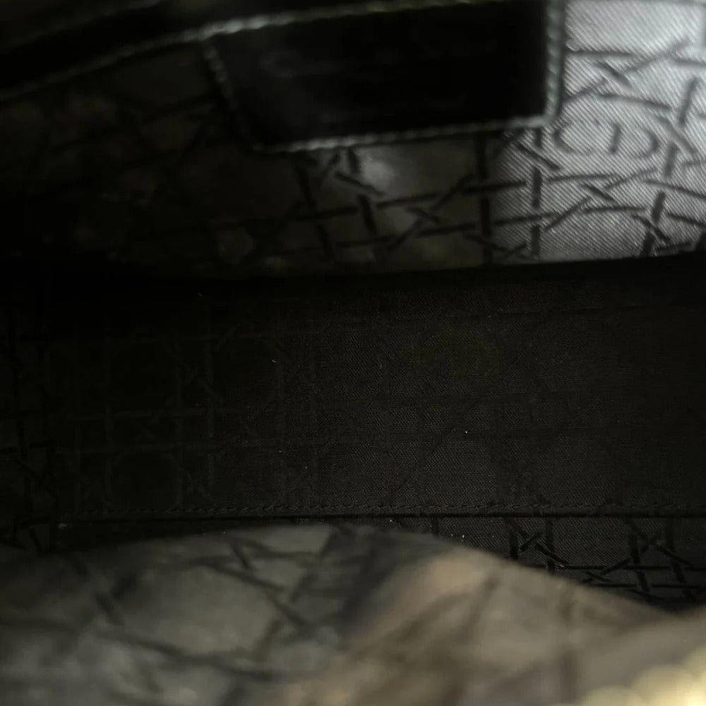 Christian Dior Lady Dior Medium Black Patent Quilted Leather Silver-tone Hardware