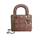将图片加载到图库查看器，Christian Dior Lady Dior Mini  Beige-Pink/Fard Lambskin Cannage Gold-tone Hardware
