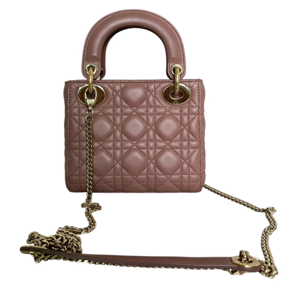 Christian Dior Lady Dior Mini  Beige-Pink/Fard Lambskin Cannage Gold-tone Hardware