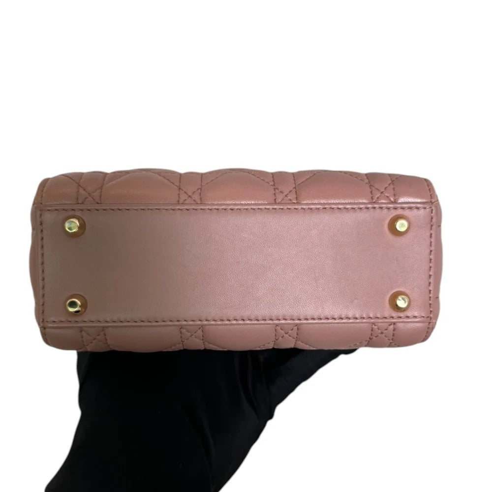 Christian Dior Lady Dior Mini  Beige-Pink/Fard Lambskin Cannage Gold-tone Hardware