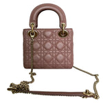 将图片加载到图库查看器，Christian Dior Lady Dior Mini  Beige-Pink/Fard Lambskin Cannage Gold-tone Hardware
