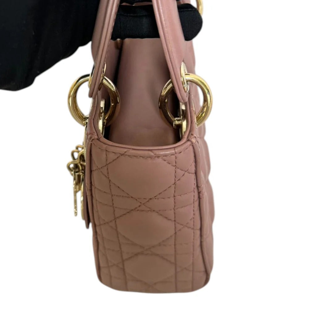 Christian Dior Lady Dior Mini  Beige-Pink/Fard Lambskin Cannage Gold-tone Hardware