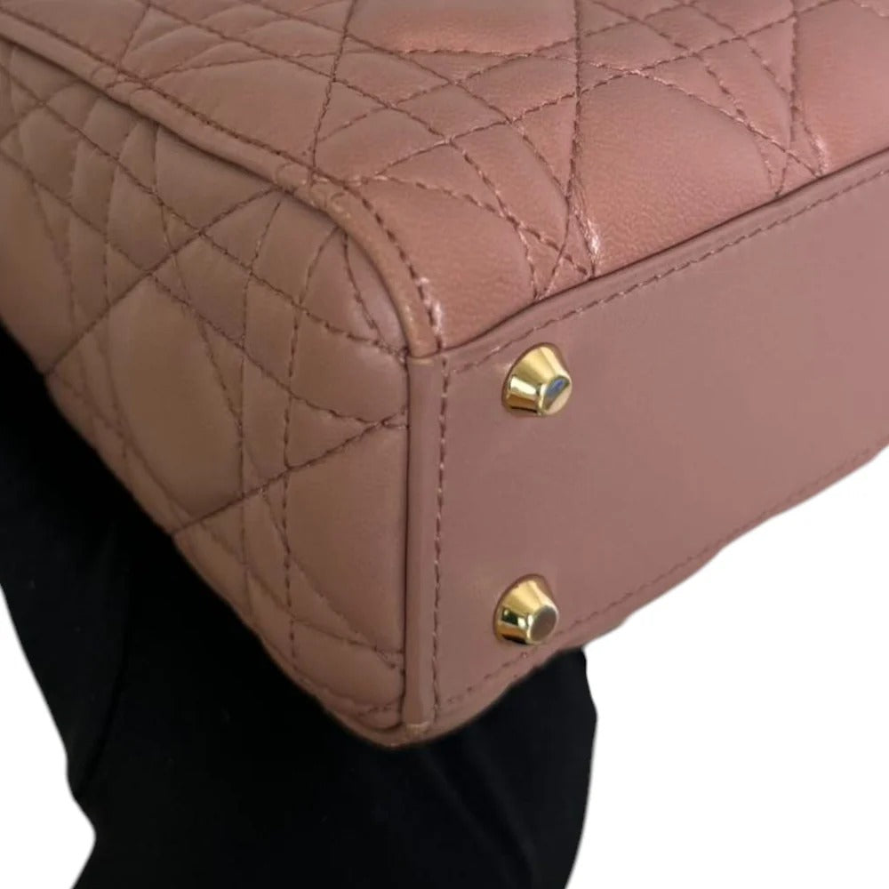 Christian Dior Lady Dior Mini  Beige-Pink/Fard Lambskin Cannage Gold-tone Hardware