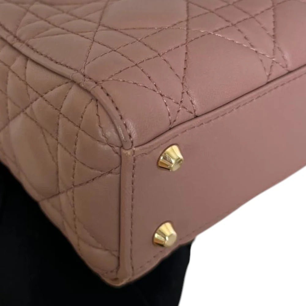 Christian Dior Lady Dior Mini  Beige-Pink/Fard Lambskin Cannage Gold-tone Hardware