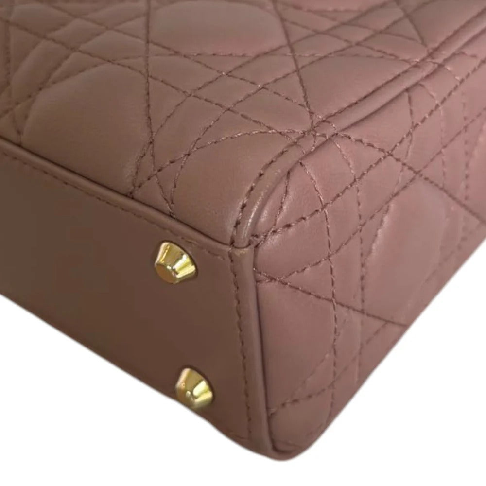Christian Dior Lady Dior Mini  Beige-Pink/Fard Lambskin Cannage Gold-tone Hardware